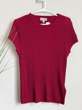 J.Crew 100% Cashmere Ribbed Short Sleeve Sweater Top Large NWT
